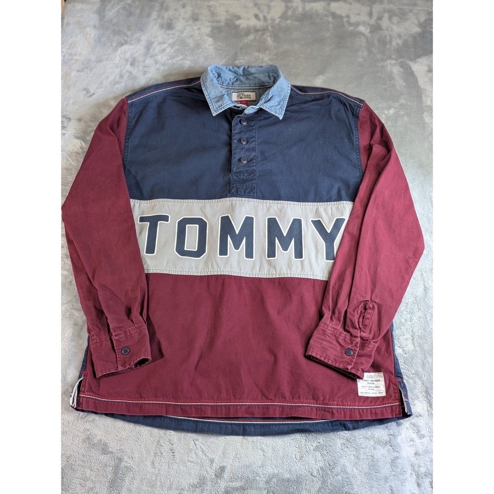 Tommy HIlfiger Rugby Y2K Canvas Shirt Mens Small Long Sleeve Colorblock